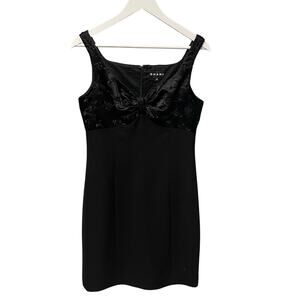 Vintage Shani Floral Embroidered Beaded Satin Neckline Cocktail Dress Black 10